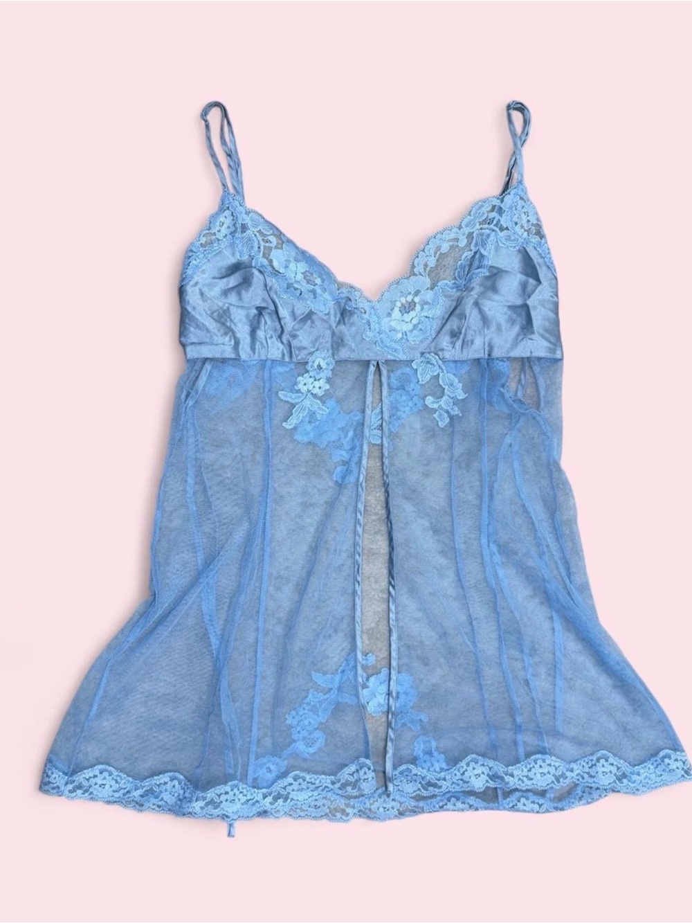 Victoria Secret Blue Lace Sheer Babydoll Chemise Top